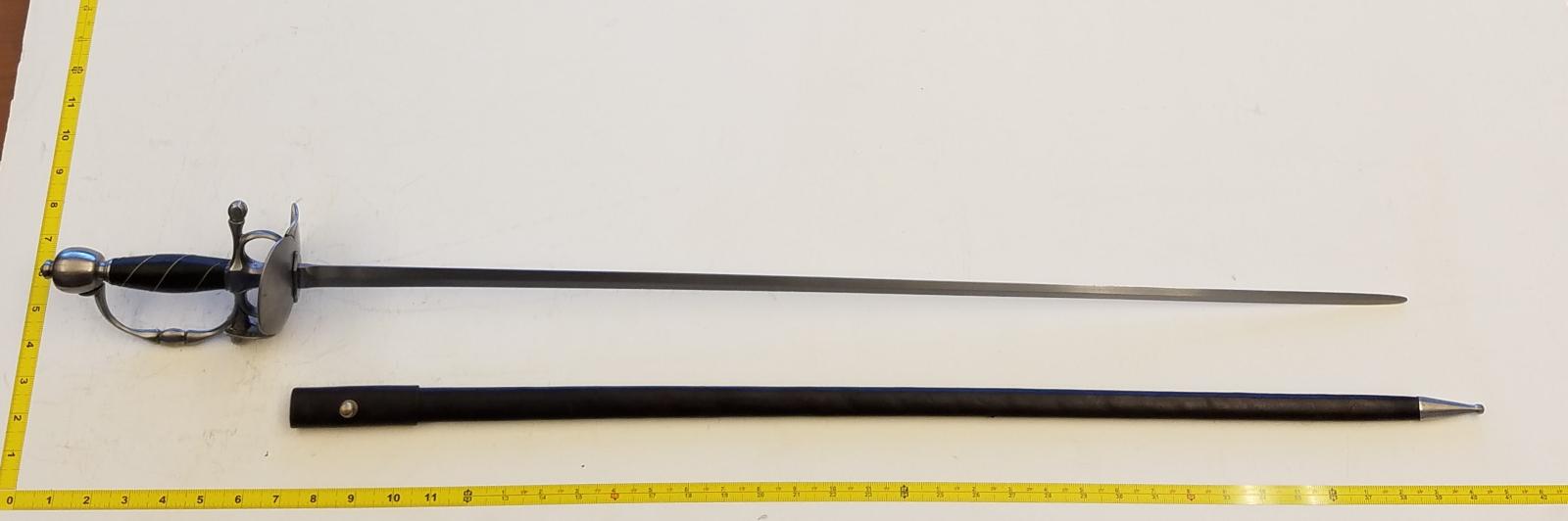 Steel Rapier short sword with Sheath, approved for blade-to-blade stage combat.
