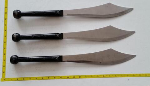 Balanced, Wooden Handled Juggling Knives. One set of 3. - NOT approved for blade-to-blade stage combat.